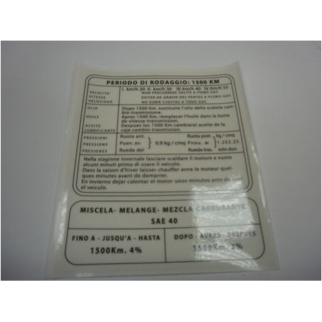 Adhesivo instrucciones de rodaje.