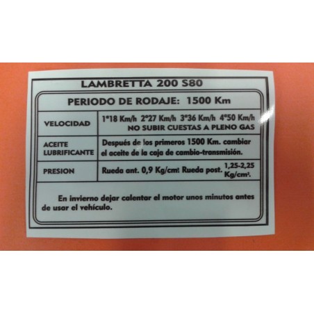 ADHESIVO DE RODAJE LAMBRETTA 200.