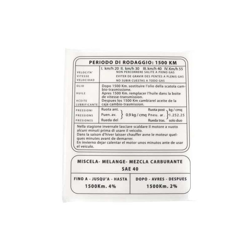 ADHESIVO INSTRUCCIONES DE RODAJE S2-S3. CASA LAMBRETTA