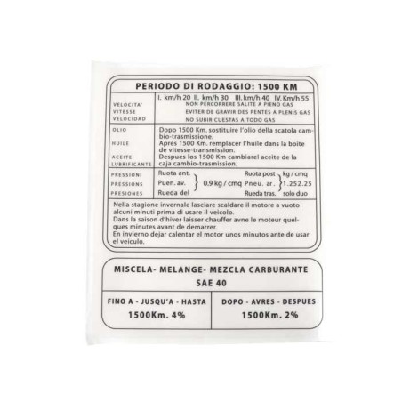 ADHESIVO INSTRUCCIONES DE RODAJE S2-S3. CASA LAMBRETTA